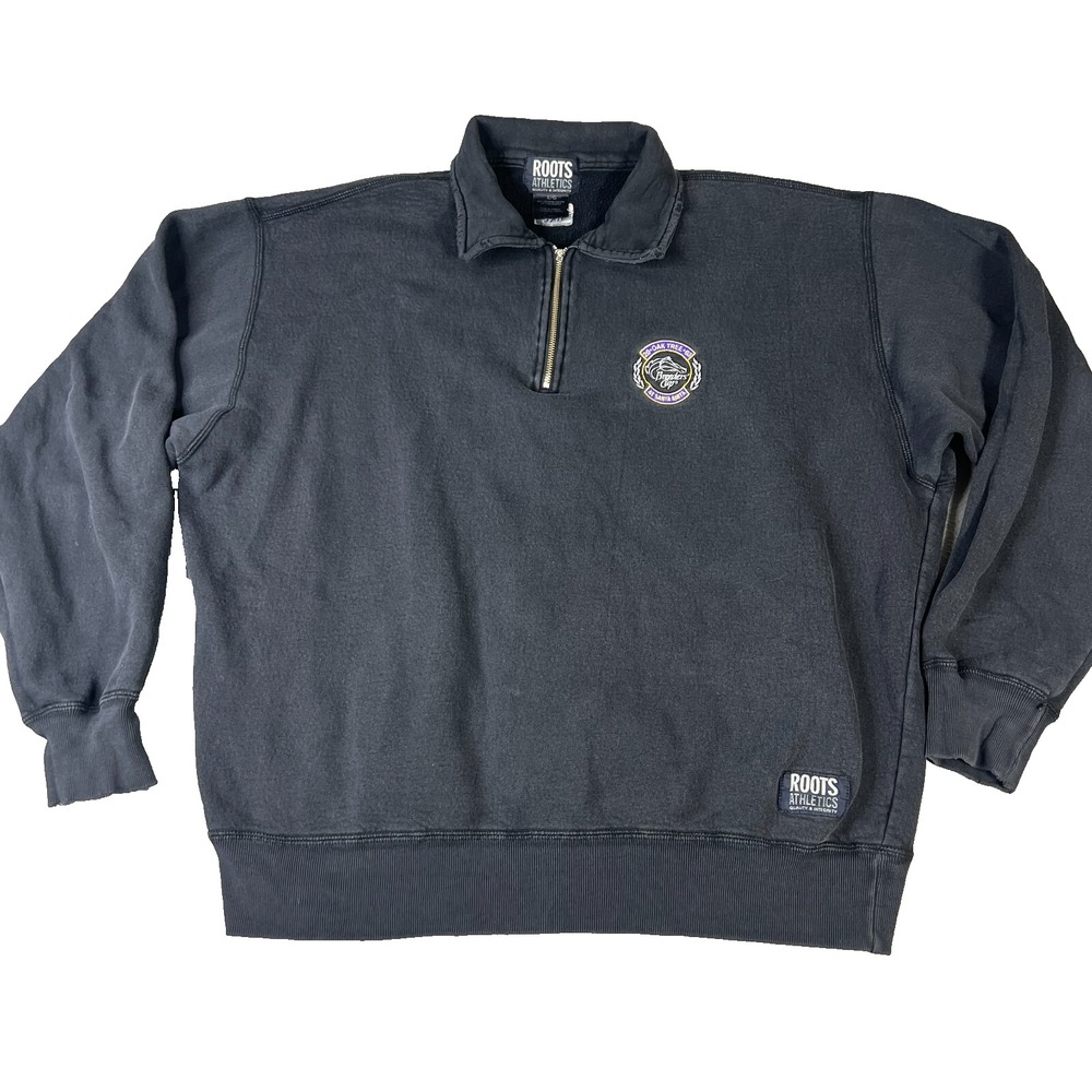 ROOTS Sweatshirt Mens Large Black Breeders Cup Santa Anita 2003 1/4 Zip‎ Fleece